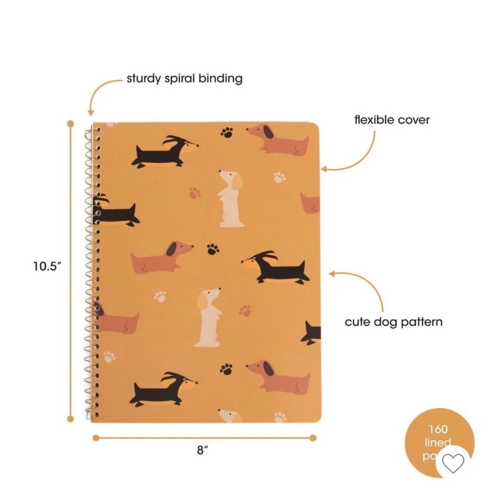 Dachshund Dog Spiral Notebook Wide Ruled 160 Pages 8x10.5 Tan Wiener Dog Journal